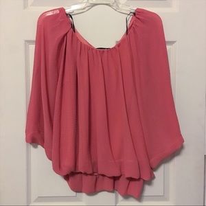 Open sleeve chiffon pink rose top
